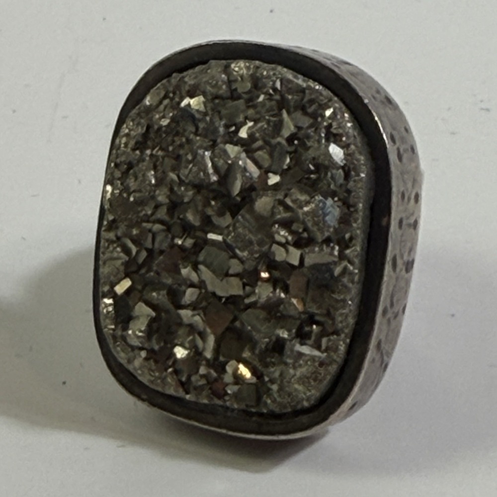 Large  Milor Sterling Silver & Druzy Quartz Statement Ring ~ Size 6.25 Vintage